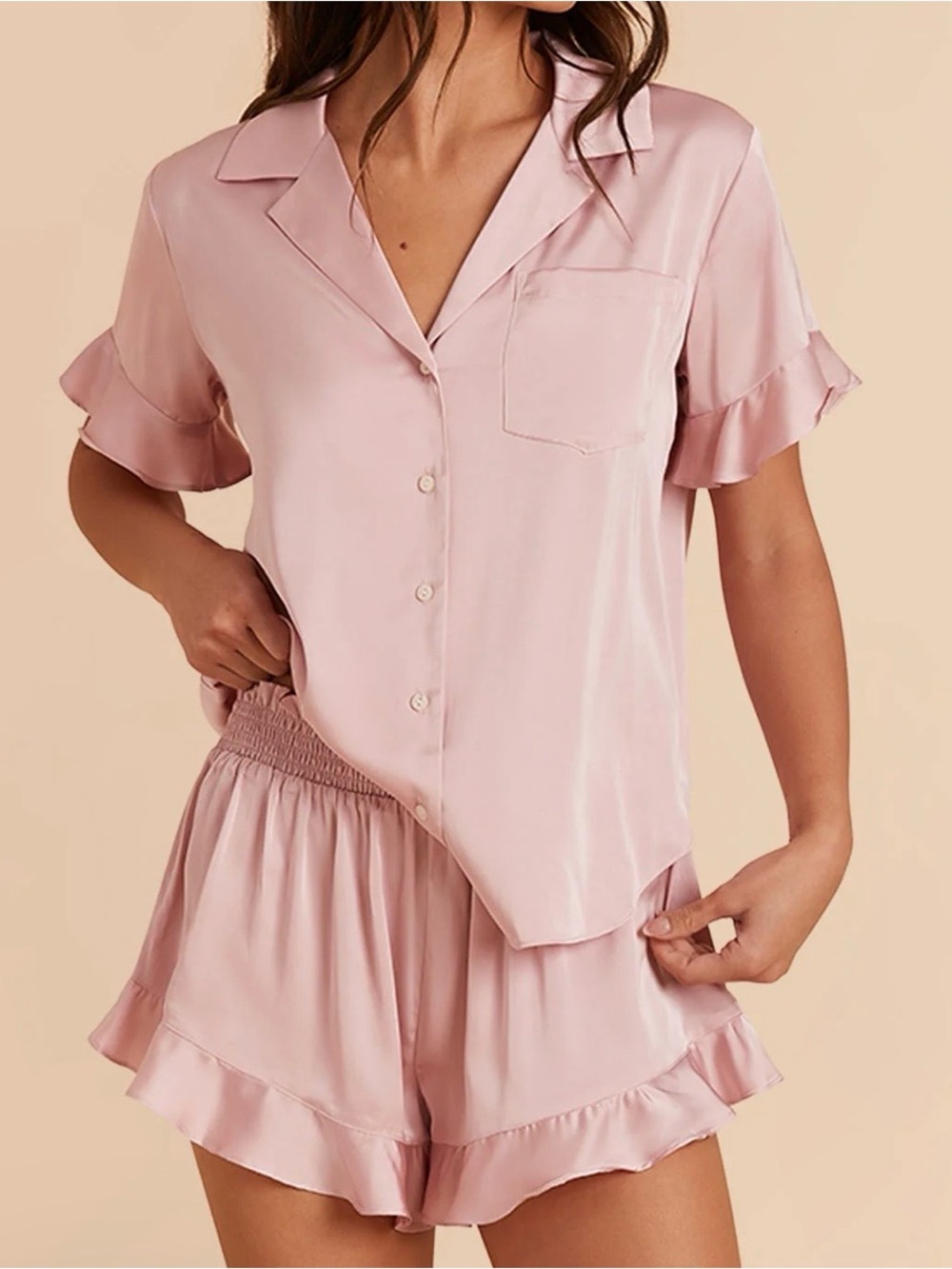 Birdie Grey Matte Satin Blush Pink Esther Pajama Set
